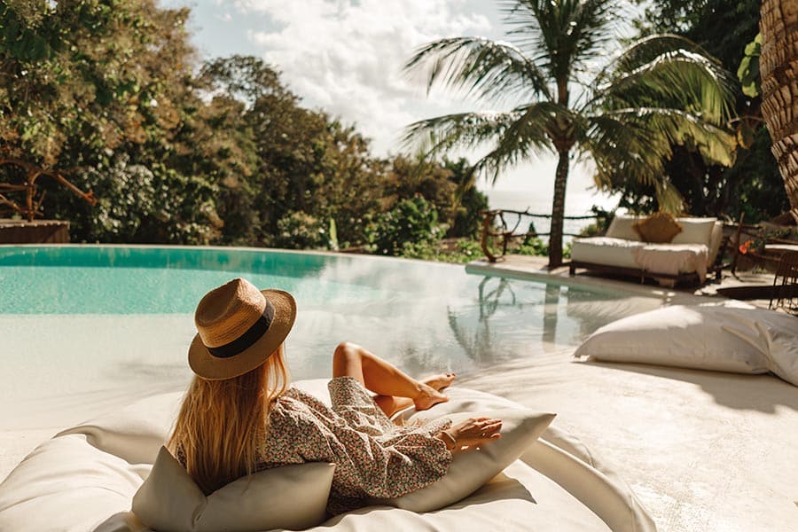 Relaxing by the pool in Mauritius